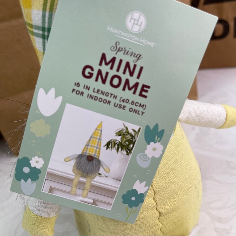 Aldi Huntington Home Spring Mini Gnome 16" Yellow Plaid Stripes NWT - Picture 4 of 9